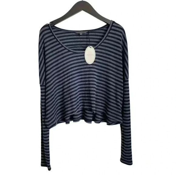 🌞 NWT Eryn Brinie Collection Shirt Size Large Gray Black Stripes Long Sleeves - Picture 1 of 7